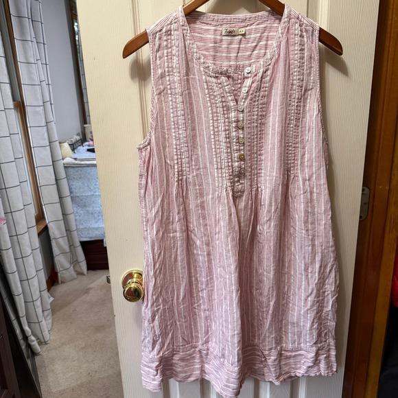 Faherty Dresses & Skirts - Faherty Womens XL Red White Striped Pintuck Sleeveless Mini Dress Shift